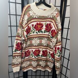 Climax Vintage Chunky Knit Oversized
Floral Sweater Sz Large
